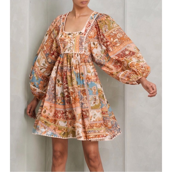 Zimmermann Mini Floral Long-Sleeve Chintz Patchwork Dress - Picture 3 of 6